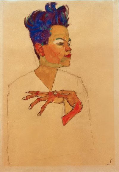 Self-Portrait with Hands on Chest by Egon Schiele